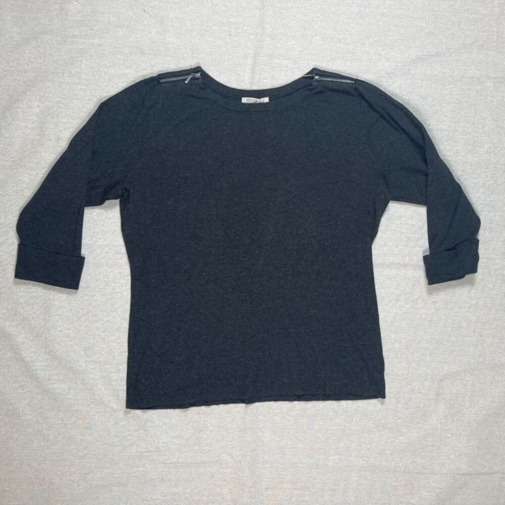Roz & Ali | Charcoal Gray 3/4 Length Zipper Shoulder Accent Sweater | XL